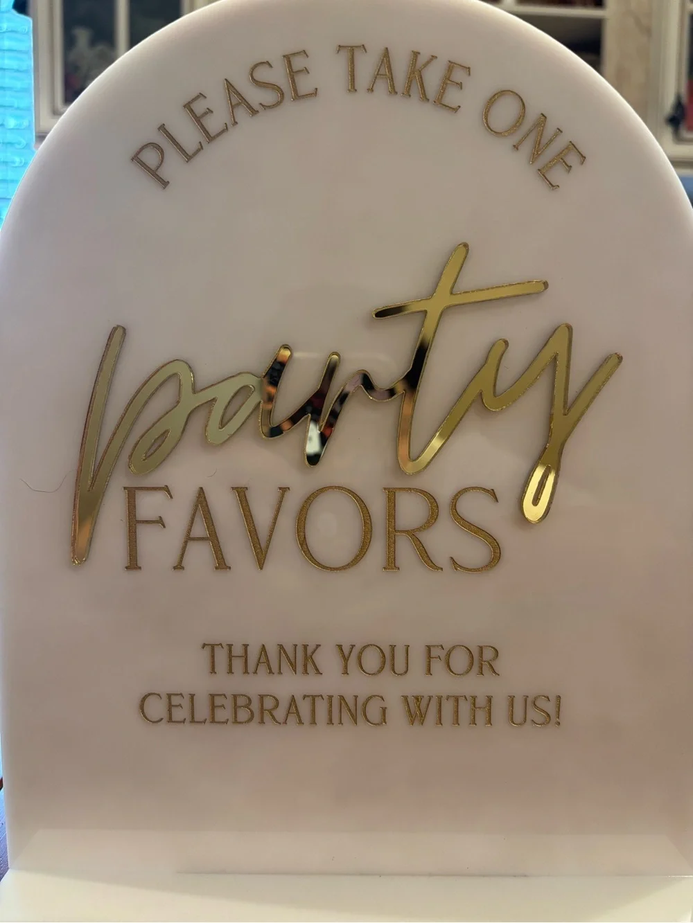Party Favors Sign - White with Gold Lettering